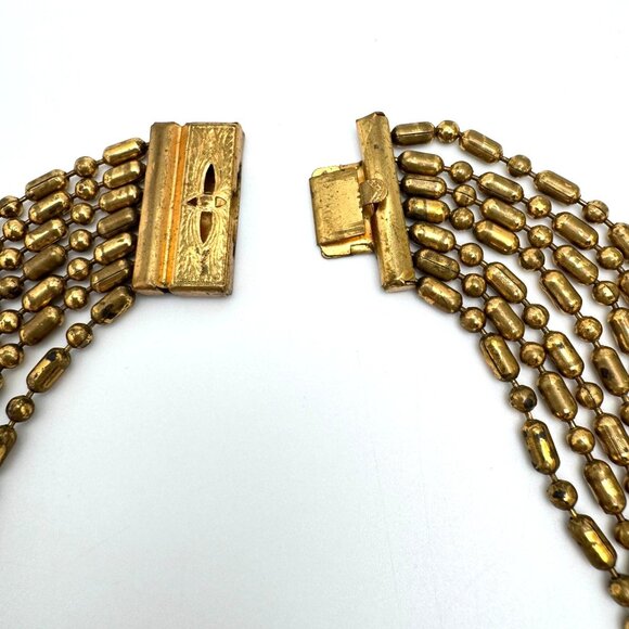 Vintage 7 Multi-Strand Gold-Tone Beaded Necklace With Intricate Clasp 16" - Picture 4 of 8